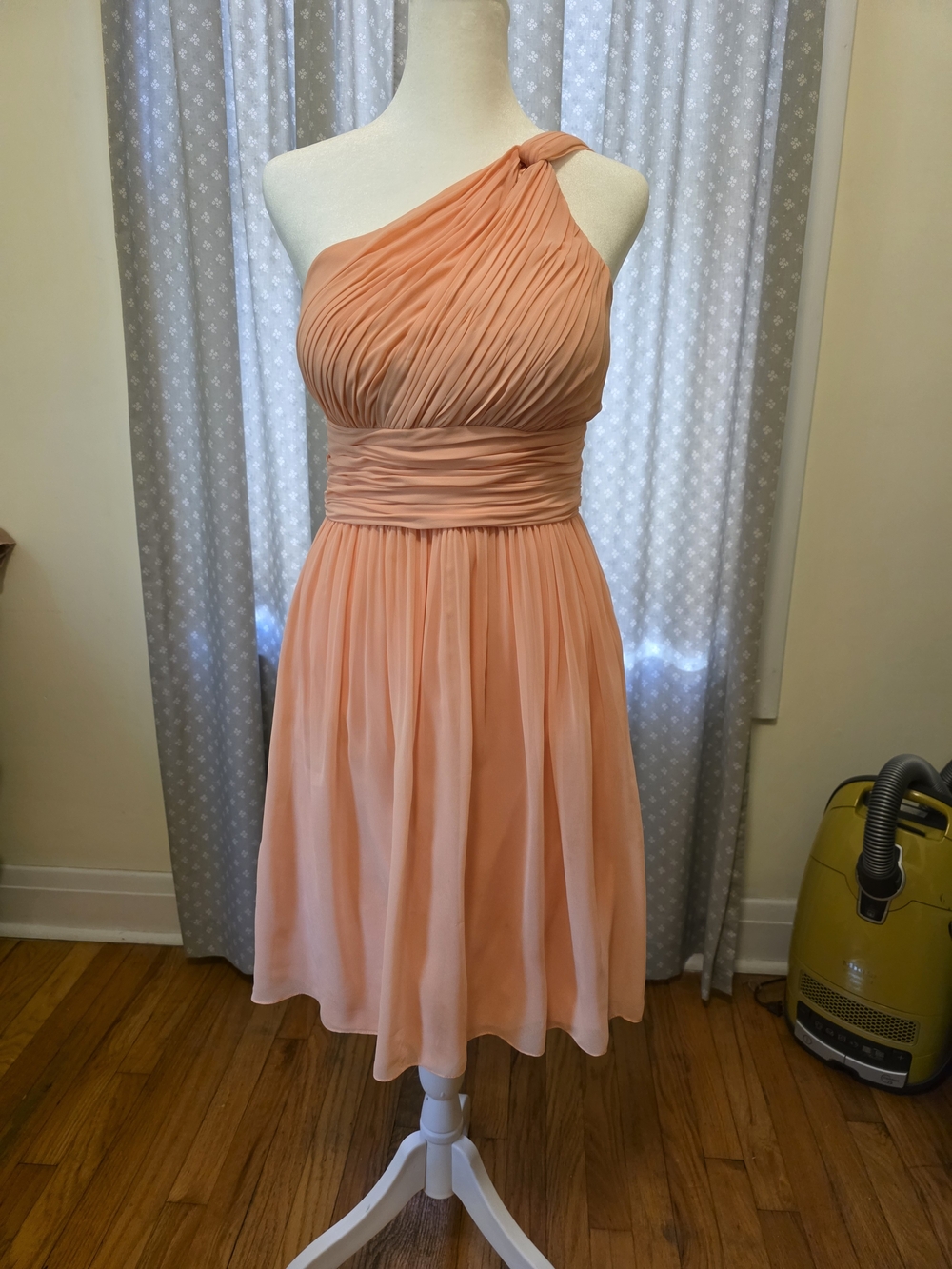 One-Shoulder Peach Chiffon Cocktail Dress
